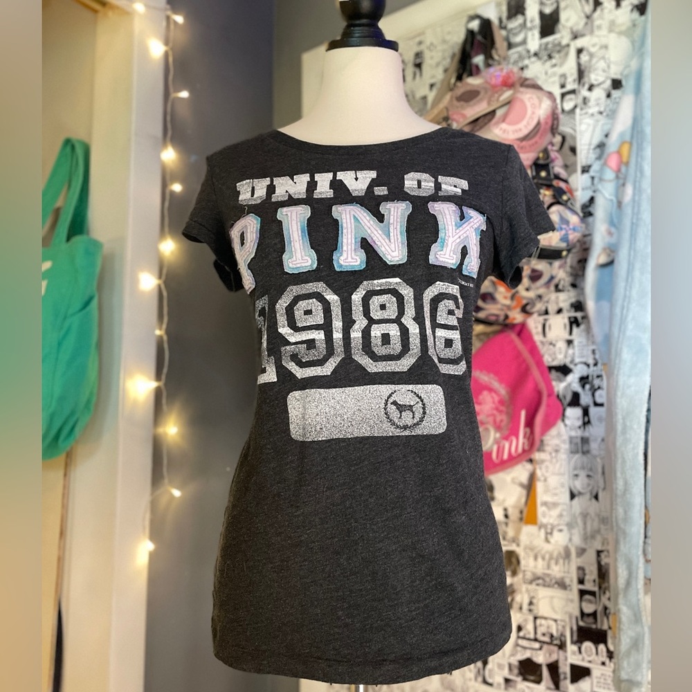 Vintage y2k PINK Victoria's Secret Gray Graphic Tee